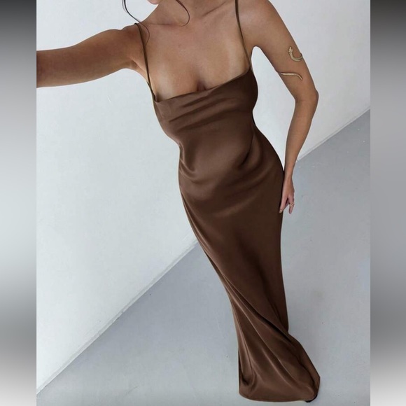 Black silk slip dress backless tie cami maxi dress draped low back cocktail - Picture 7 of 7